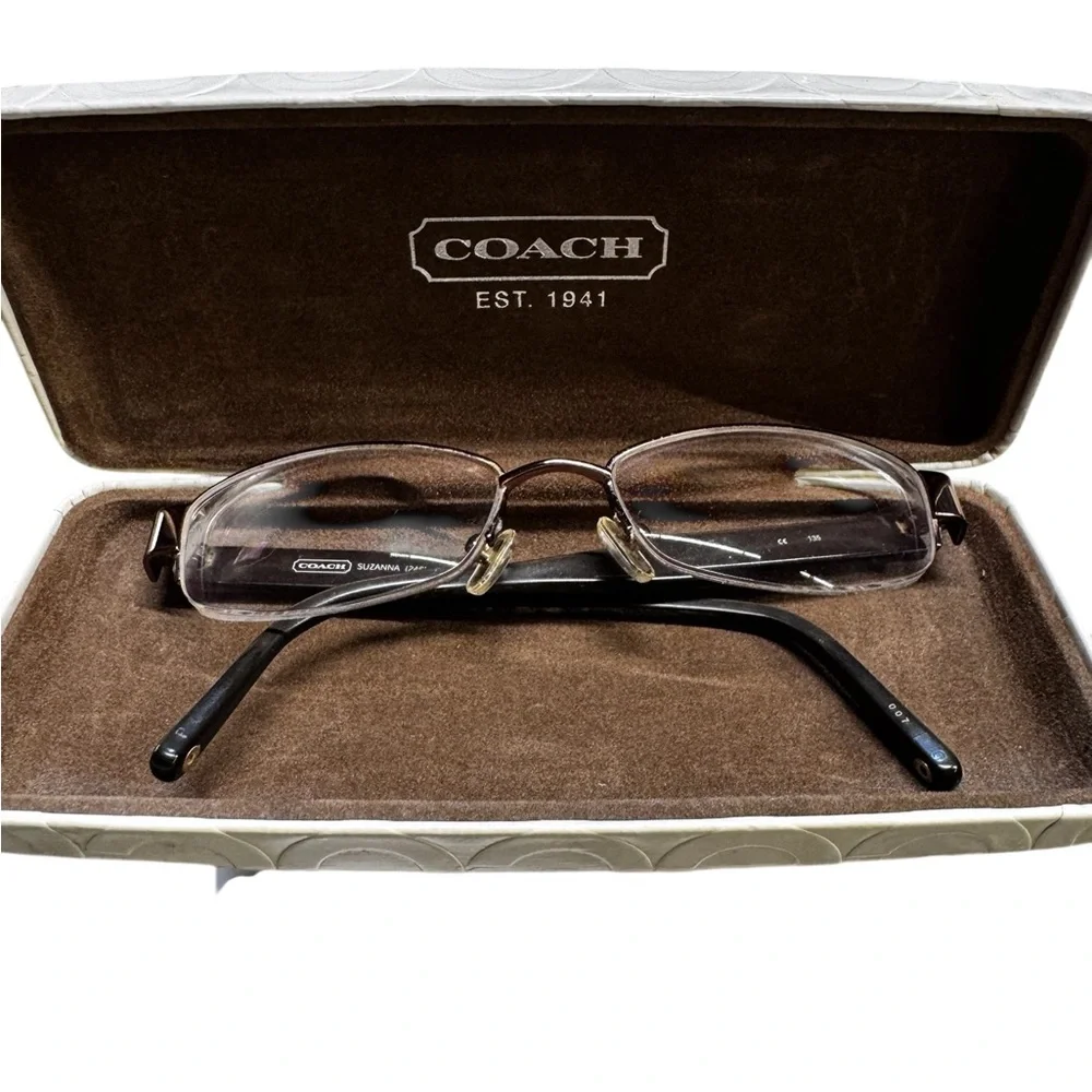 Coach Black and Gold Eyeglasses with white rectangular Logo C Case